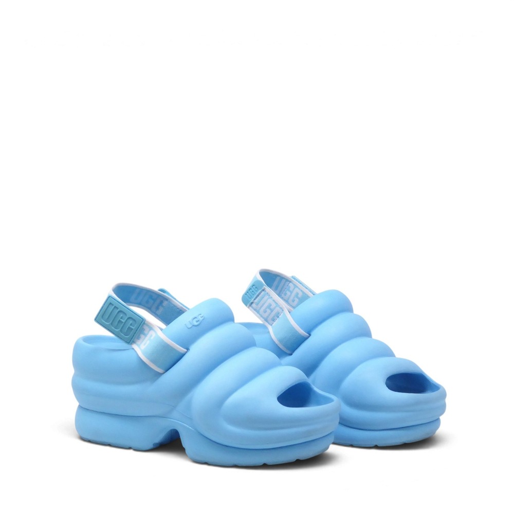 UGG Womens Aww Yeah Platform Sandals Blue Puffy Slingback Size 8